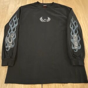 Vintage Orange County Choppers Long Sleeve Shirt Flames/Black L OCC Biker Y2K